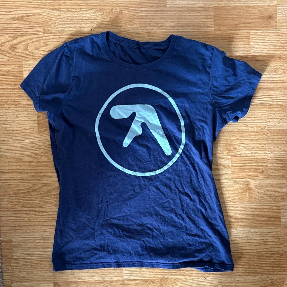 Aphex Twin navy blue t-shirt baby blue logo
